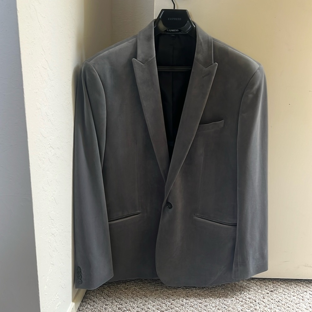 Express slim fit 42R silver velvet smoking jacket